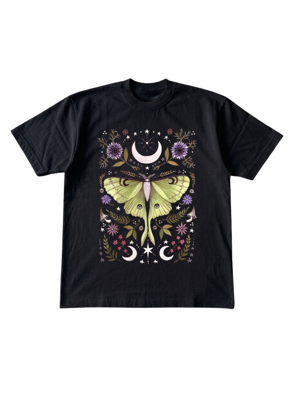 Gildan Black Luna Moth Floral Graphic Tee